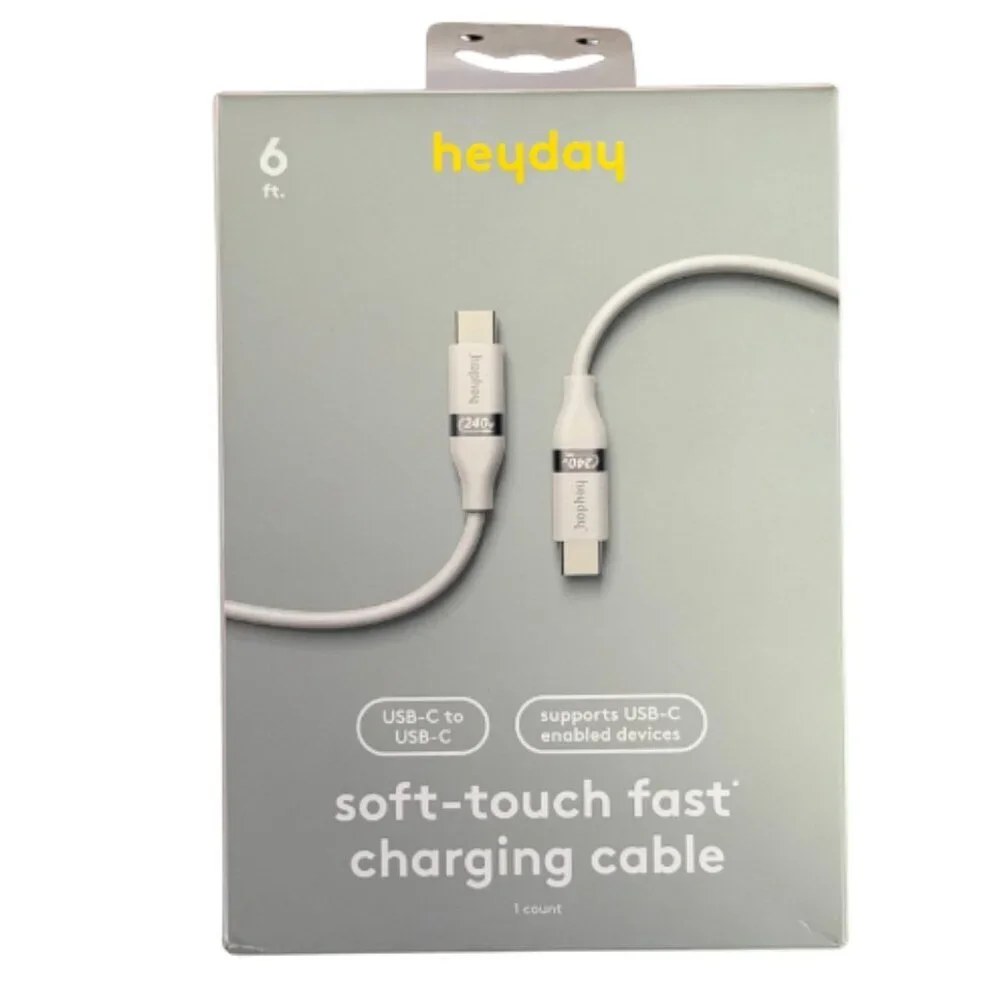 6ft heyday soft touch-fast charging cable Usb-C to Usb-C Gray